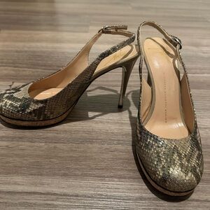 Giuseppe Zanotti gold reptile print low cut mirror stiletto slingback pump